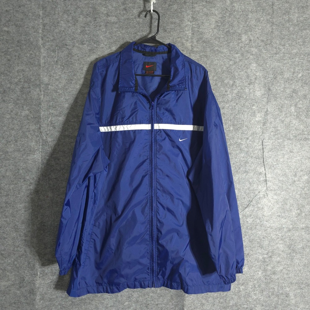 Vintage Nike Windbreaker Jacket XXL Blue White Stripe Full Zip Menswear Full Zip